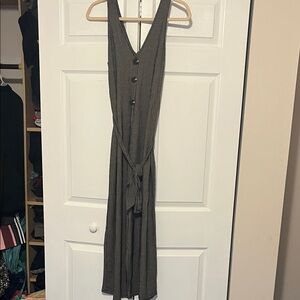 Blu Pepper - Rib Knit Waist Tie Sleeveless Jumpsuit